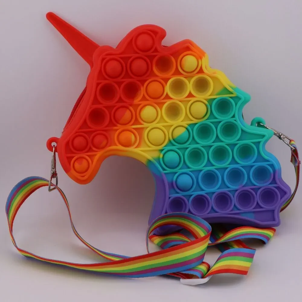 Popper Stress Relief Fidget Toy Rainbow Unicorn Kids Mini Crossbody Shoulder Bag